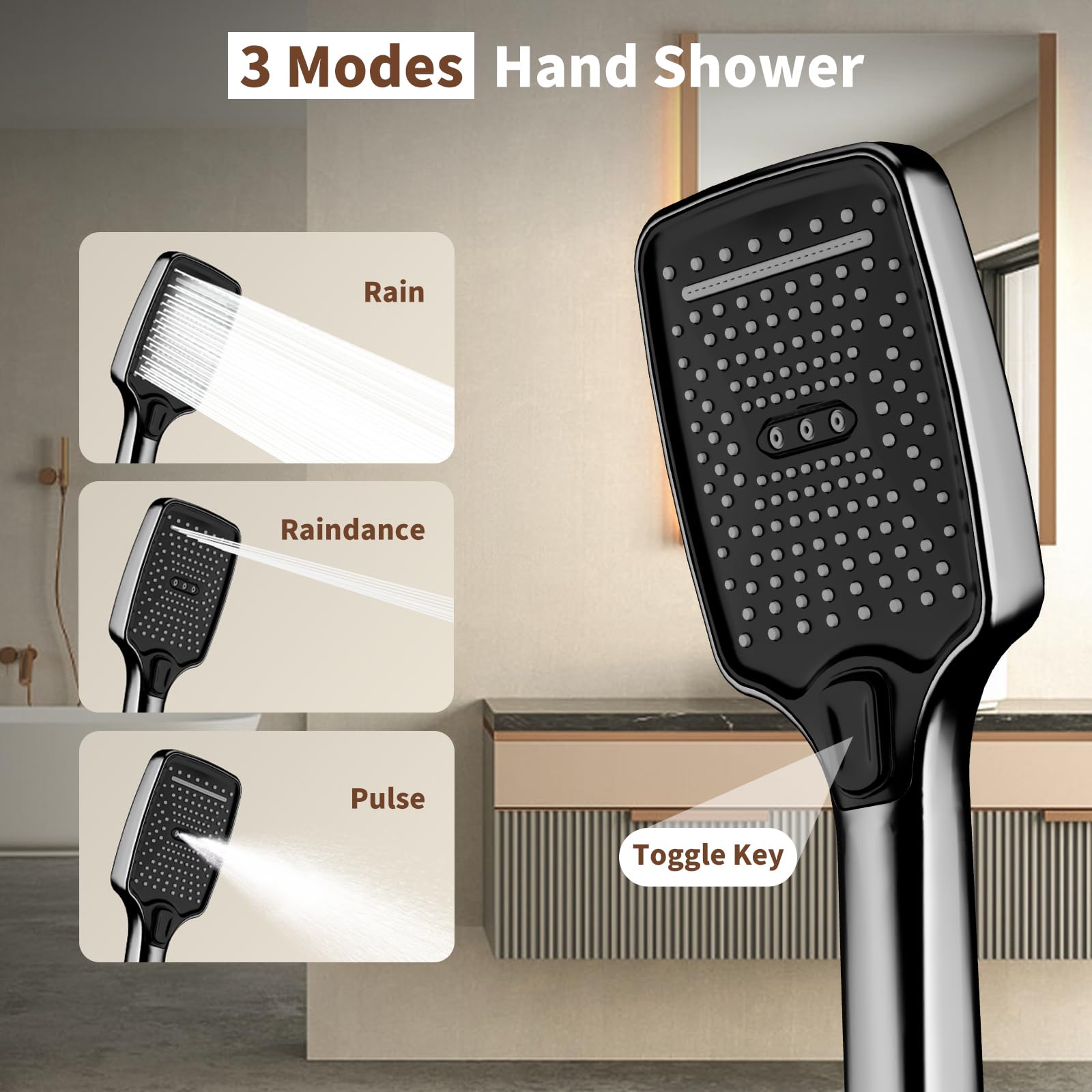 Colonne de Douche Noir, Colonne Douche avec Mitigeur, Colonne Salle de Bain avec 4 Modes, Mommeau de Douche, Jet, Robinet, Pommeau de Douche, Réglable en Hauteur, Profitez d'un Spa Chez Vous