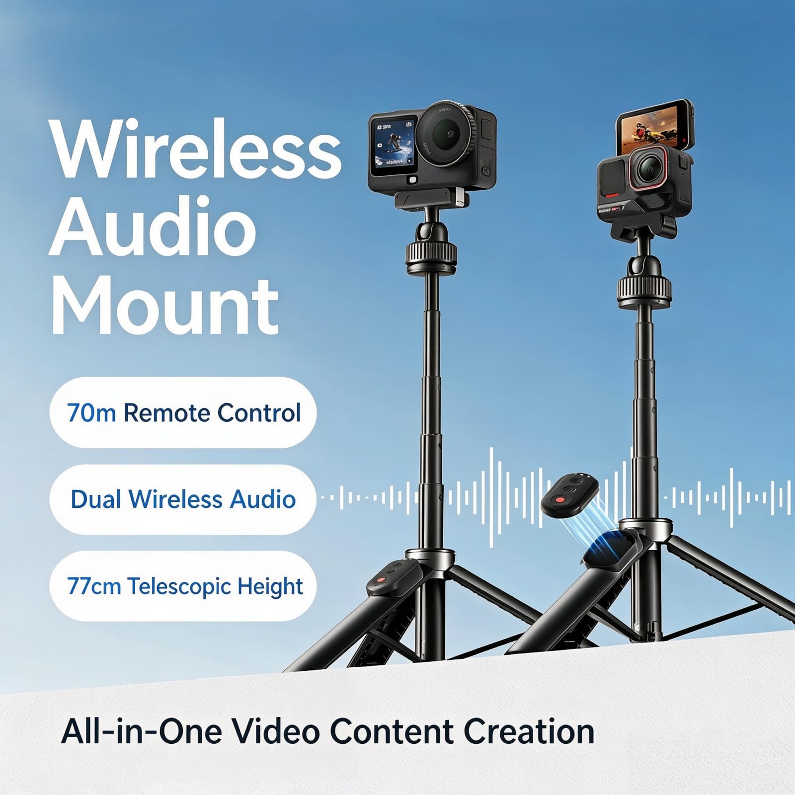 Bastone per selfie Bluetooth 3 in 1 compatibile con DJI Osmo Action 6, supporto remoto wireless estensibile da 77 cm, bastone per selfie con ricezione audio con clip magnetica da bavero, per riprese