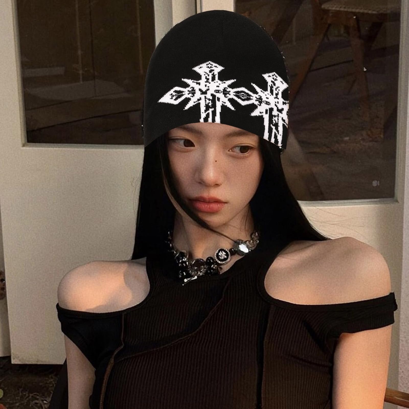 Gorro unisex de punto con cruces tejidas para actividades al aire libre y moda callejera