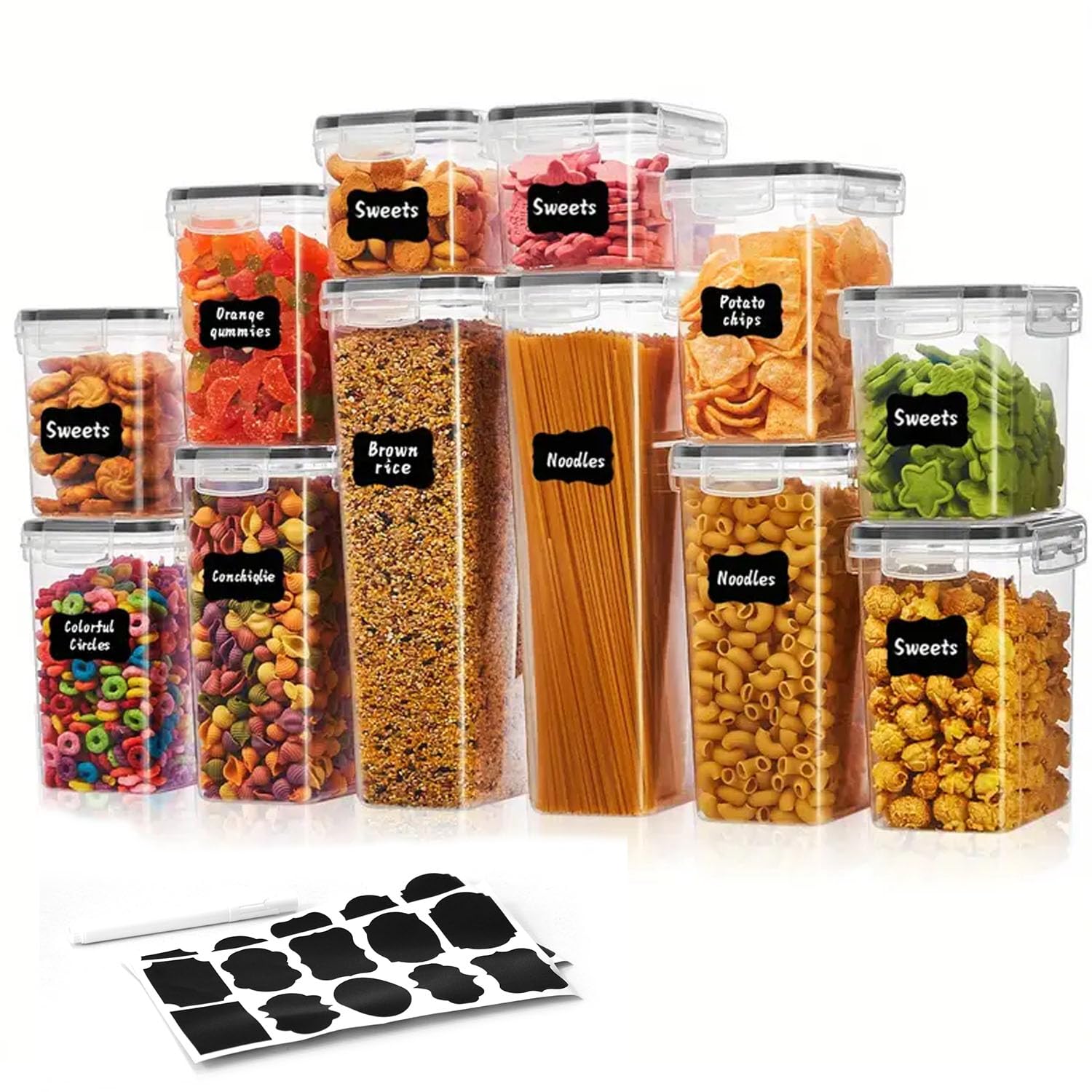 12x Airtight Food Storage Container Kitchen Pantry Dry Food Cereal Dispenser