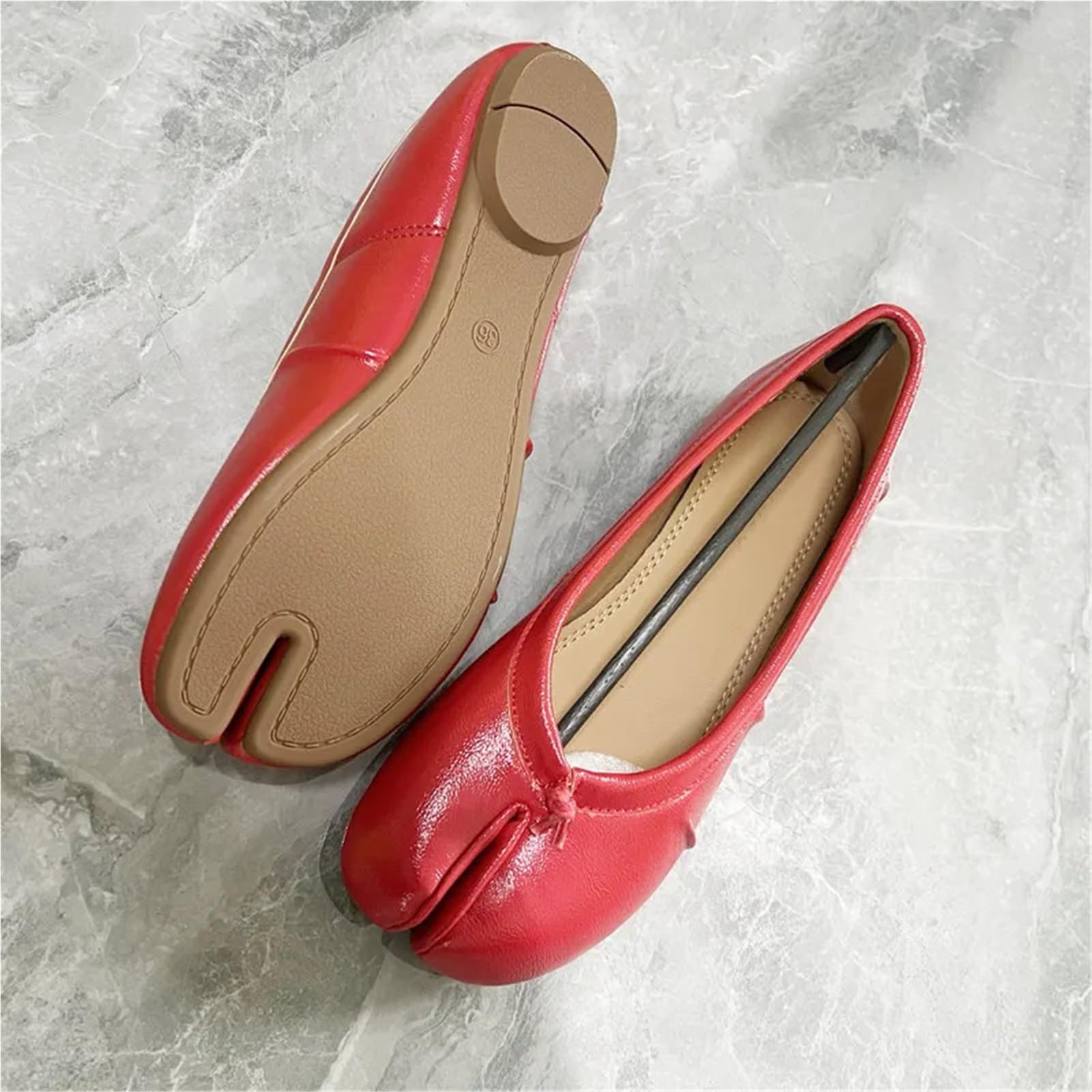 Tabi Schuhe Split Toe Damen Ballerinas Mode Tabi Schuhe Casual Slip-on Loafers Damen Plissee Leder