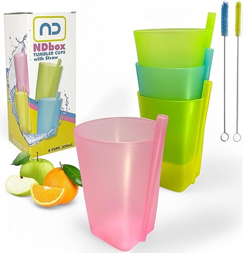 NDBOX Vasos infantiles con popote y cepillo de limpieza para agua, fruta, jugo de manzana, leche, vasos irrompibles para niños activos, aptos para NDBOX Vasos infantiles con popote y cepillo de limpieza para agua, fruta, jugo de manzana, leche, vasos irrompibles para niños activos, aptos para