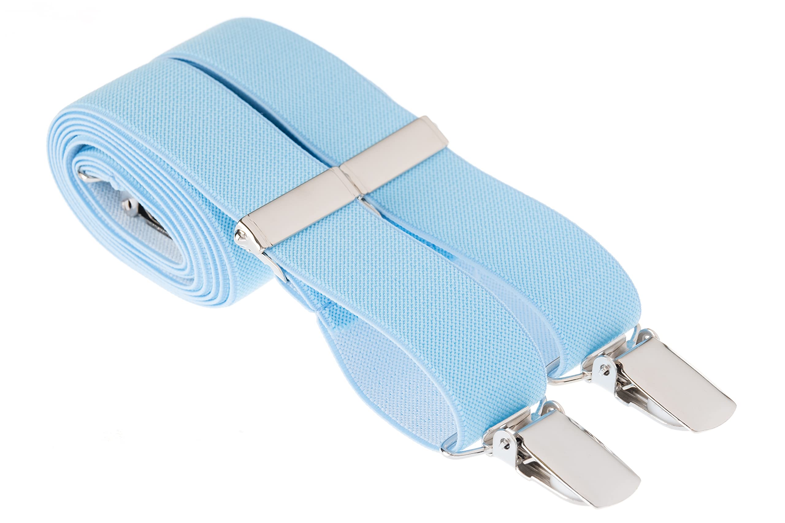 Mandittions Men's Light Blue Clip On Plain Slim Trouser Braces 25Mm With 4 Silver Clips 44 Inch