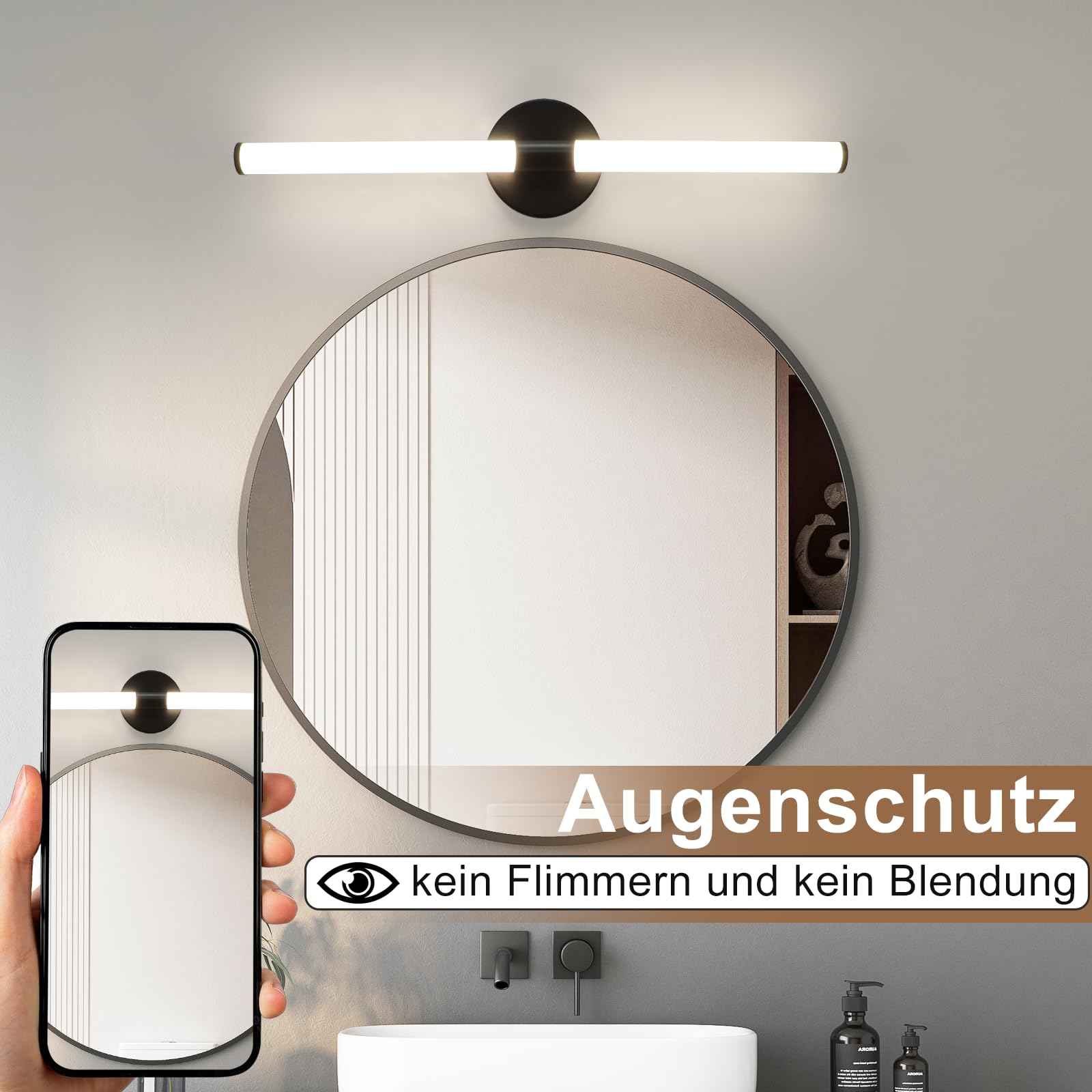 Homefire Lampada da specchio a LED Luce per specchio da bagno da 60CM | Applique da bagno nera da 8W impermeabile IP44 bianco neutro 4000K applique per corridoio camera da letto