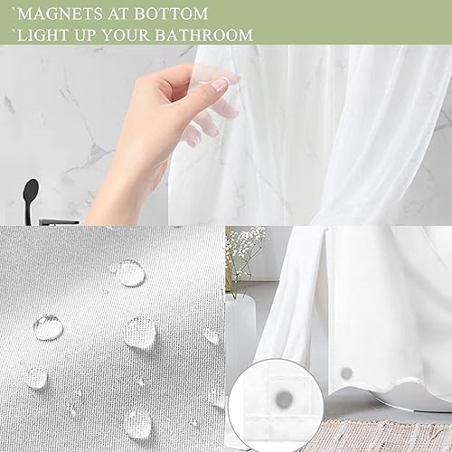 Miniatura 7 de Tititex Juego de cortinas de ducha sin ganchos a presión, hojas de eucalipto verde verde, doble capa, tela impermeable y transparente para ventana