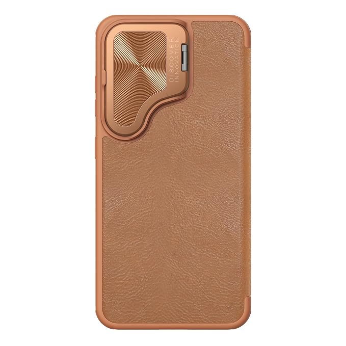 Nillkin Case for Samsung Galaxy S24 Ultra (6.8" Inch) Qin Prop Leather Lens Protect + Stand Flip Folio + Card Slot 360 Protect Brown Color