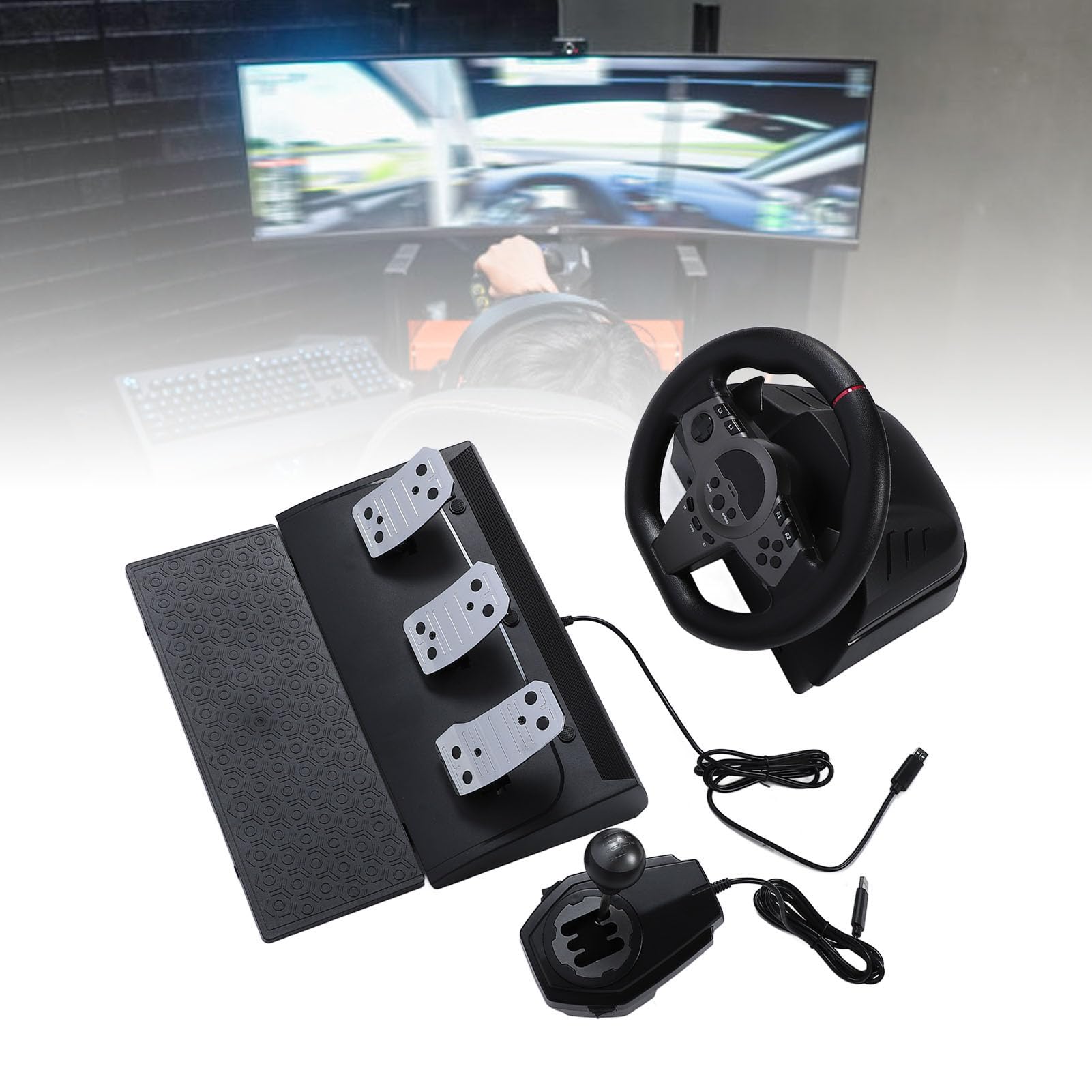 SENECESLI Volante da Corsa Gaming con Pedale del per Manovre Precise, Volante da 270 Gradi per Un'esperienza di Gioco Coinvolgente ABS Metallo