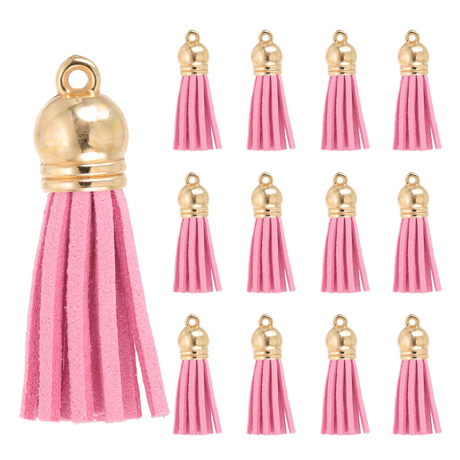 PATIKIL 1.5 Inch Leather Tassels, 30 Pcs Faux Leather Suede Tassel Keychain Charm Bulk with Gold Cap for DIY Craft Decor Handbags Bracelets Jewelry Making Keyring, Hot Pink
