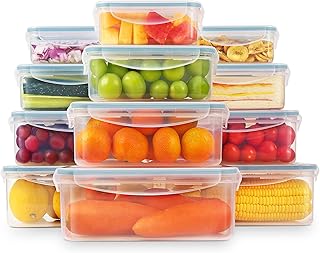 YASHE Food Storage Containers - 24 Pieces (12 Containers & 12 Lids) Plastic Food Containers with Lids, Airtight Pantry & Kitchen Containers, Leak-Proof, Stackable, Reusable