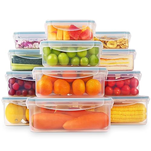 YASHE Frischhaltedose mit Deckel, 12 Teiliges Plastik Vorratsdosen Set, BPA Frei, 100% Auslaufsicher, Ineinander stapelbar, Transparent - MB-04-12PCS