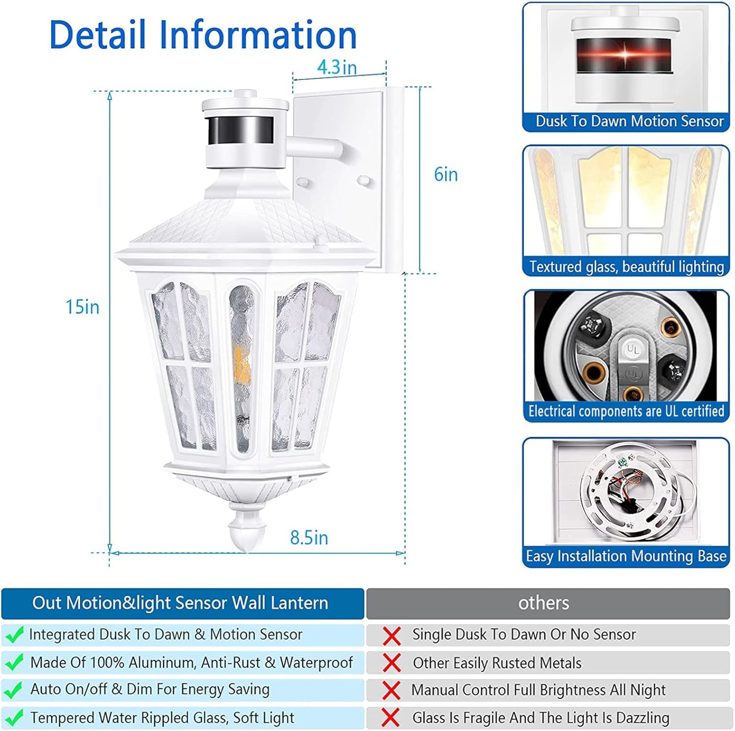 Outdoor Light Fixture Porch Light Motion Sensor Outside Wall Light in White Dusk to Dawn Lighting for House Front Door Patio