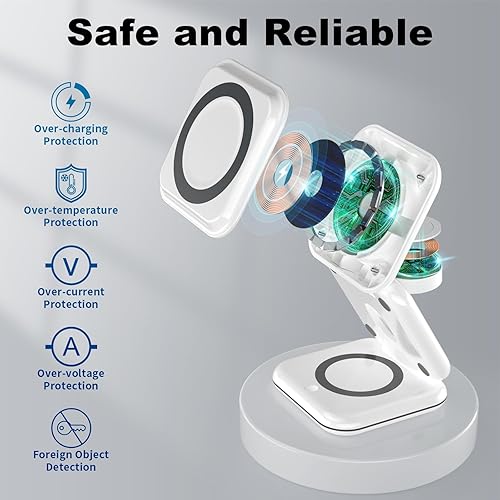 Miniatura 7 de Gonat Estación de carga inalámbrica, cargador inalámbrico magnético 3 en 1 para dispositivos Apple, lámpara de escritorio con cargador inalámbrico
