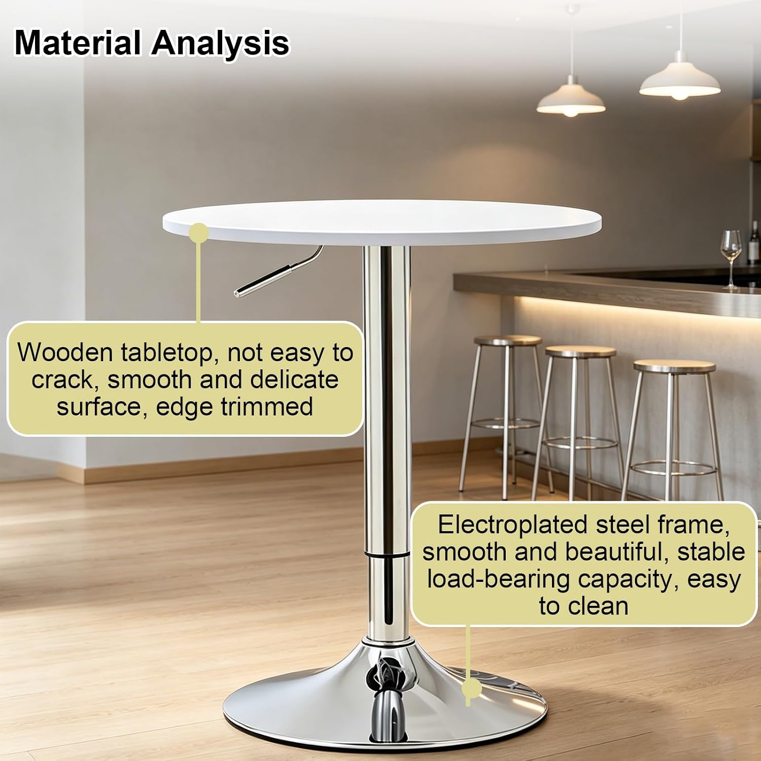 High Top Round Bar Table, Height 24-43in, Electroplated Steel Frame, Cocktail Tables for Parties Bistro, Dining Room(White,90-110cm)