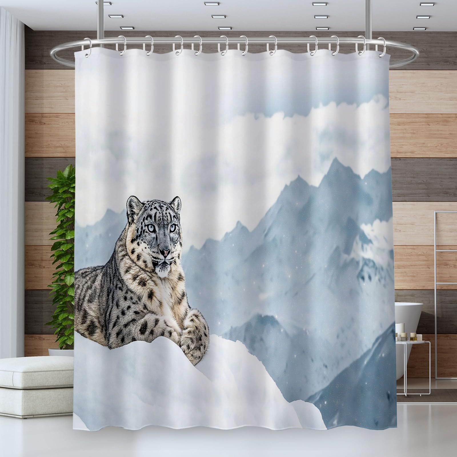Rideau de douche montagne enneigée pour créer une ambiance spa nature en famille