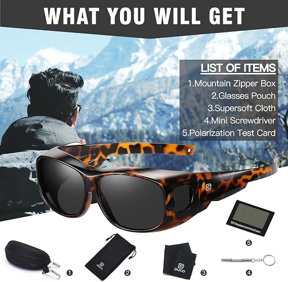 DUCO HD Polarized Sunglasses That Fit Over Glasses for Men Women 8965 | UV400 Protection, Lightweight, TR90 Frame, Skin-Friendly, Wrap Around Sunglasses For Driving, Daily, Sports