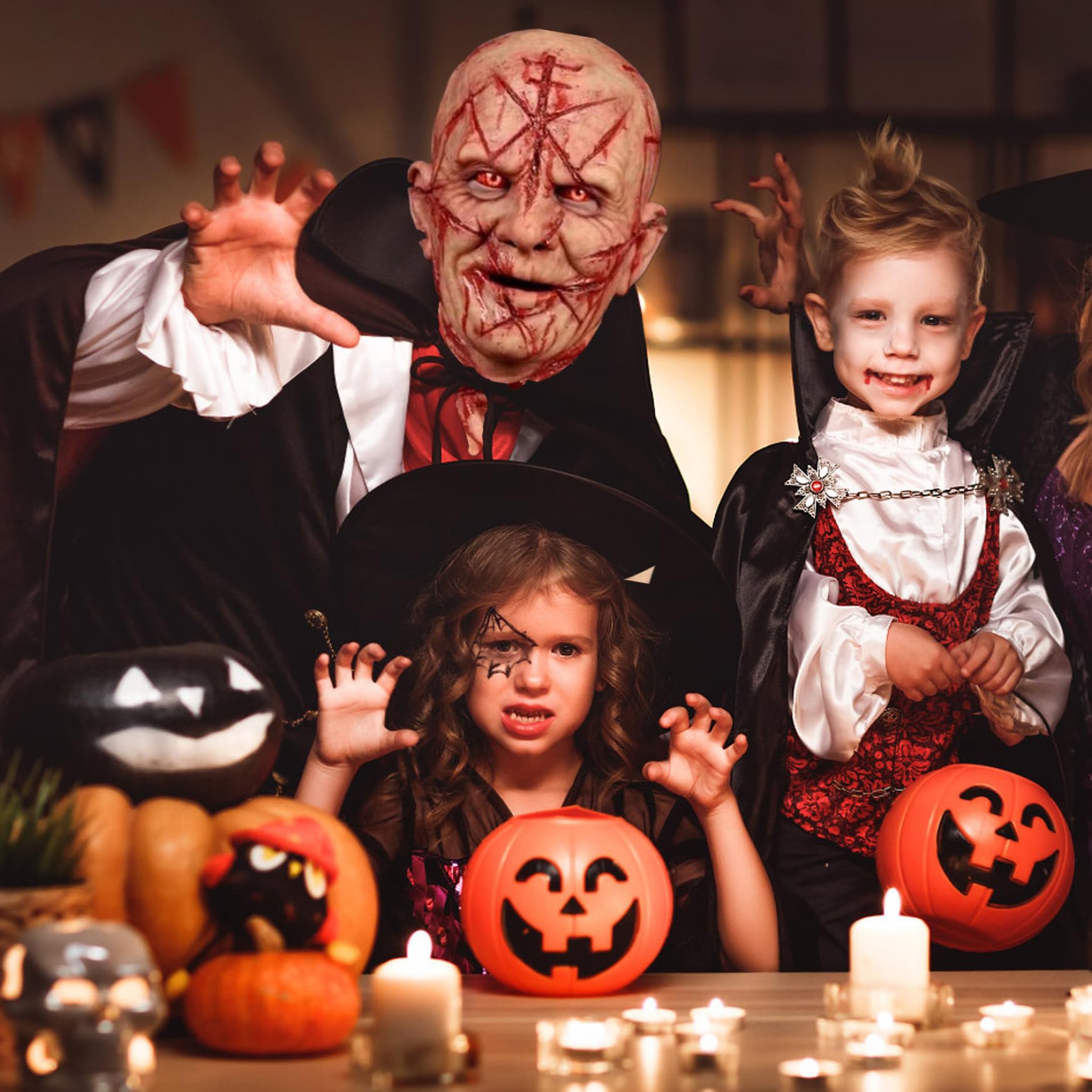 Maschera realistica per testa calva in lattice, maschera horror di Halloween con cicatrici sanguinanti e fori di ventilazione