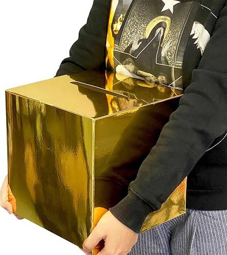 Miniatura 5 de JC HUMMINGBIRD Caja de tarjeta dorada  Caja de regalo plegable de 10 x 10 pulgadas con ranura para bodas, cumpleaños, graduaciones, donaciones,