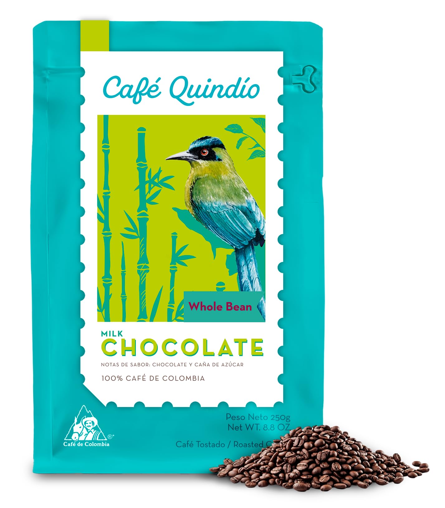 CAFE QUINDIOSpecialty Harvest - Medium Roast 100% Colombian Excelso Whole Bean Arabica Coffee with Natural Milk Chocolate Tasting Notes (No artificial flavorings) (8.8 Ounce (Pack of 1)