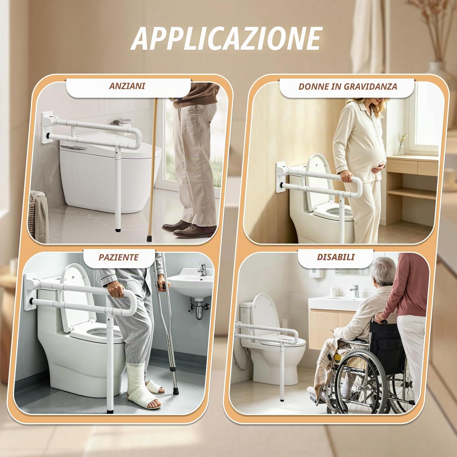 YUCHENGTECH Maniglione Bagno Disabili Ribaltabile 70cm Maniglia Doccia Anziani Acciaio Inox Maniglione per WC per Anziani Disabili Incinta Supporto 350kg,Bianco