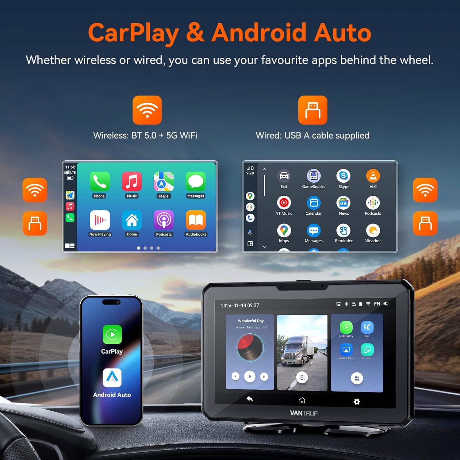 VANTRUE Wireless Apple CarPlay & Android Auto, 7 Inch Touchscreen Portable Car Stereo, 1080P Rear Backup Camera Reverse Assistance, Car Audio with Siri/Google Voice Assistance, P1 Car Radio AUX/FM/GPS 3 71UHD0e4b1L. AC SL1500