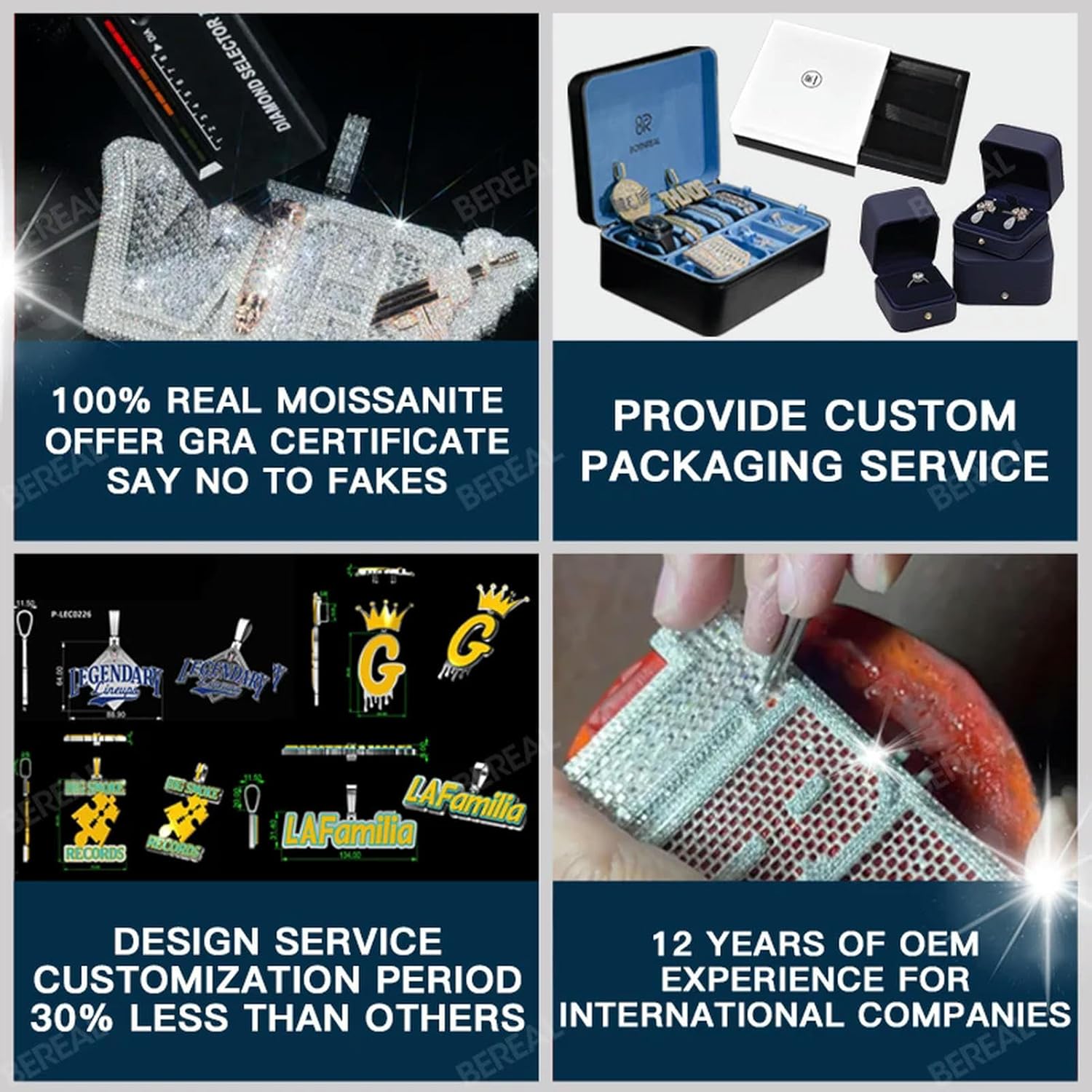 Bereal VVS アイスアウト モアッサナイト 925 シルバー ダイヤモンドテスト合格 ヒップホップ 3D 漫画 文字 ネーム