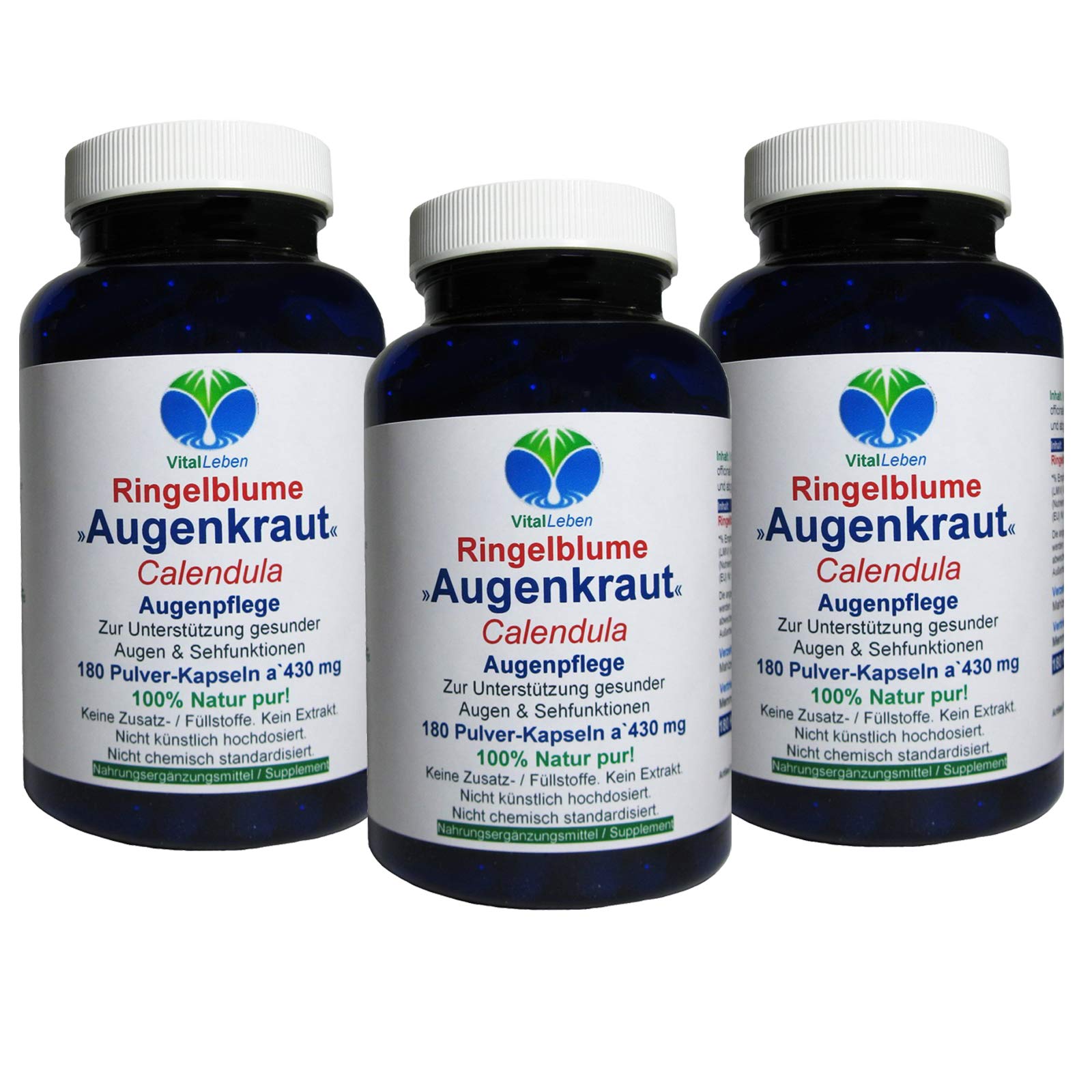 Sehkraft Kapseln & Augen Vitamine 540 (3x180) Kapseln - AUGENKRAUT RINGELBLUME - Lutein & Zeaxanthin VITAL COMPLEX + Netzhaut. Natur pur - OHNE ZUSATZSTOFFE 26960-5
