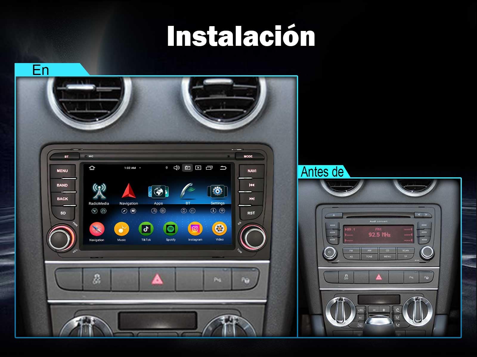 Android 16 Radio Coche Carplay para Audi A3 S3 RS3 8P Sportback 2003-2012 | 8 Core 4GB 64GB Android Auto Pantalla Táctil DSP A2DP SWC WiFi Canbus Navegador GPS DAB+ DVR
