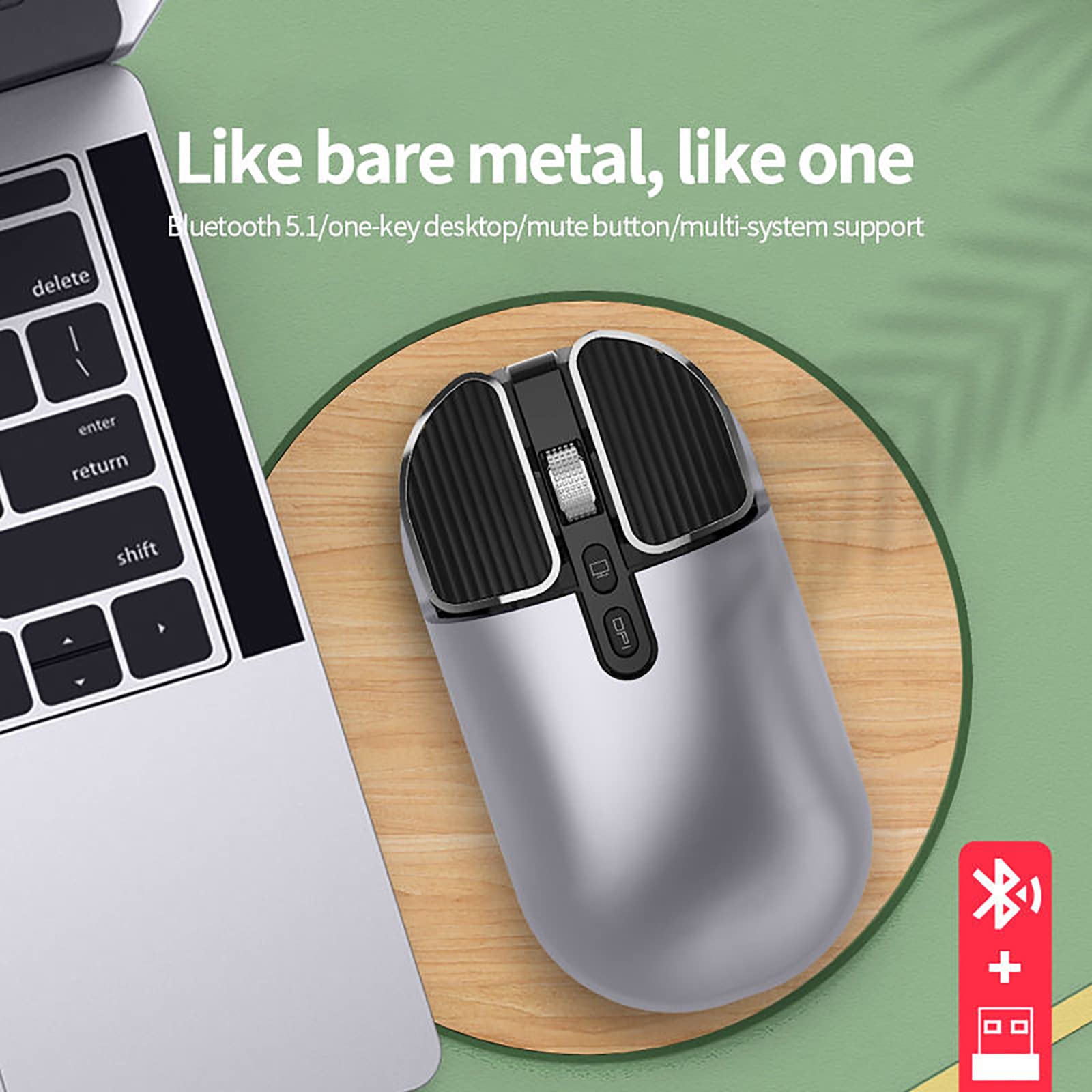 Bezprzewodowa mysz ładowana, ergonomiczna mysz bezprzewodowa Silent Click USB 2.4G, z trybem 2.4G i trybem Bluetooth 5.1, 6 przyciskami, 1600DPI 3 poziomy regulacji, do laptopa, PC