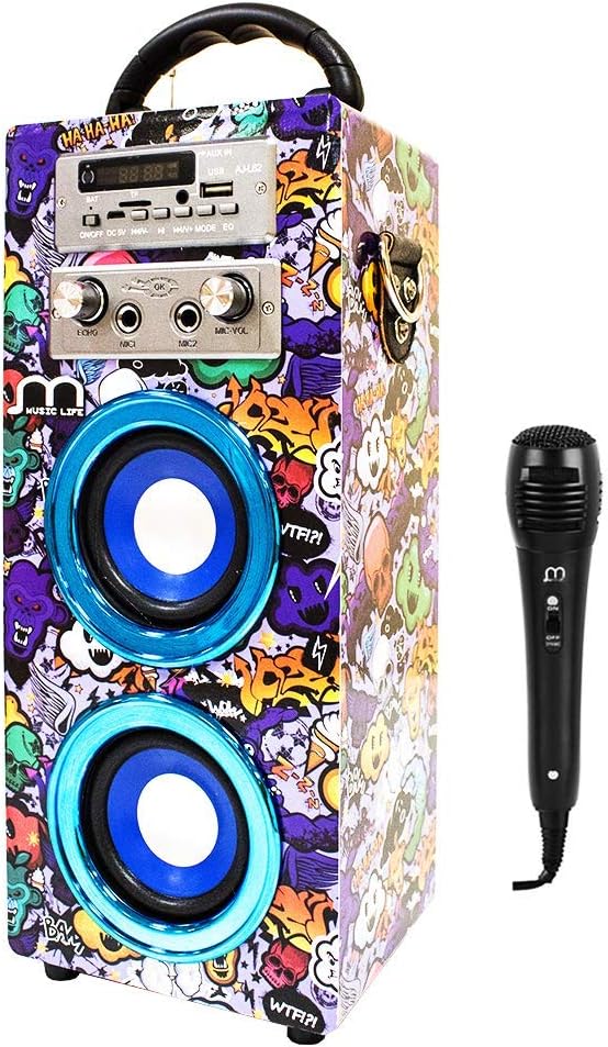 Music Life Bluetooth Wireless Karaoke Speaker with Microphone Portable FM Radio USB TF Card Rechargeable with Remote