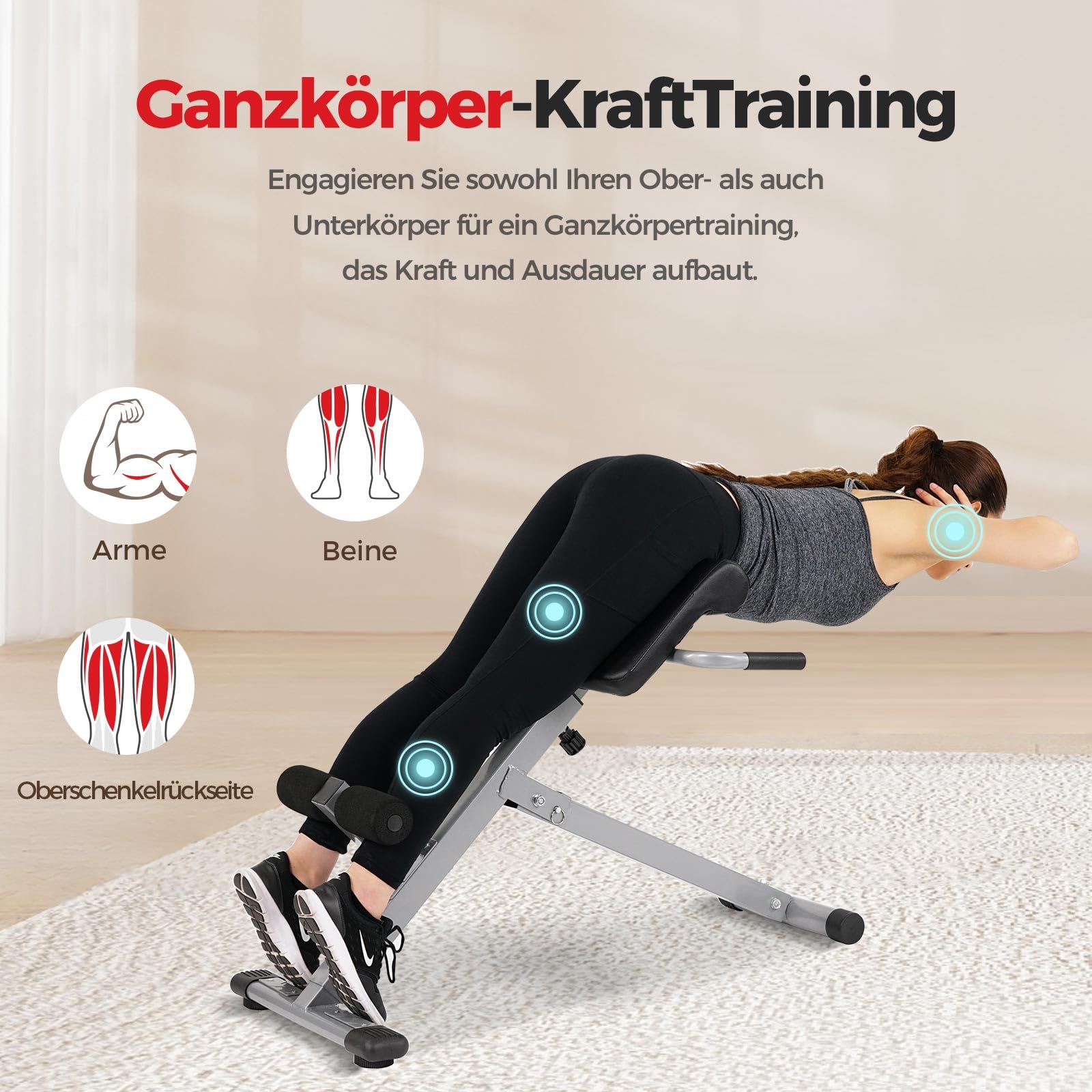 Sunny Health & Fitness Klappbar Roman Chair, Back Hyperextension Bench | Verstellbar Height, Trainiert Rücken, Bauch und Core, Heimtraining, 115-120 kg Belastbarkeit, Verbessert Flexibilität