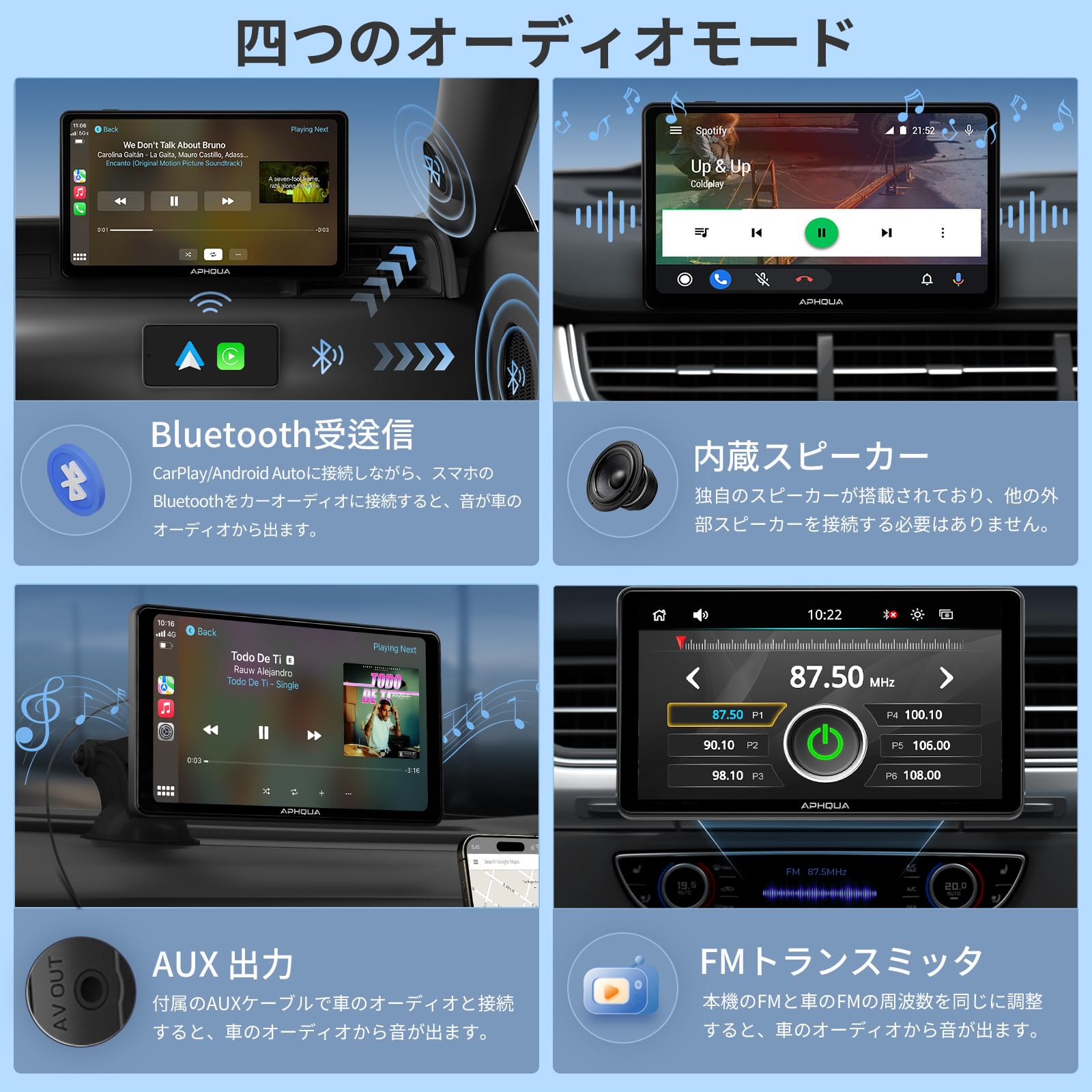 ナビ オーディオ APHQUA 2022年 オーディオ一体型ナビ 簡単脱着式｜車