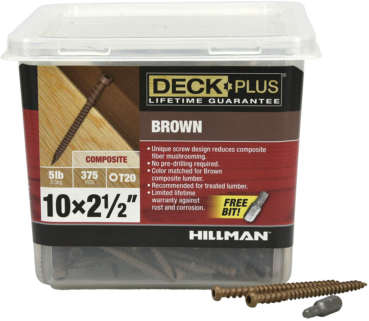 HILLMAN FASTENERS 48446 Deck Screws, Brown, 375 Piece