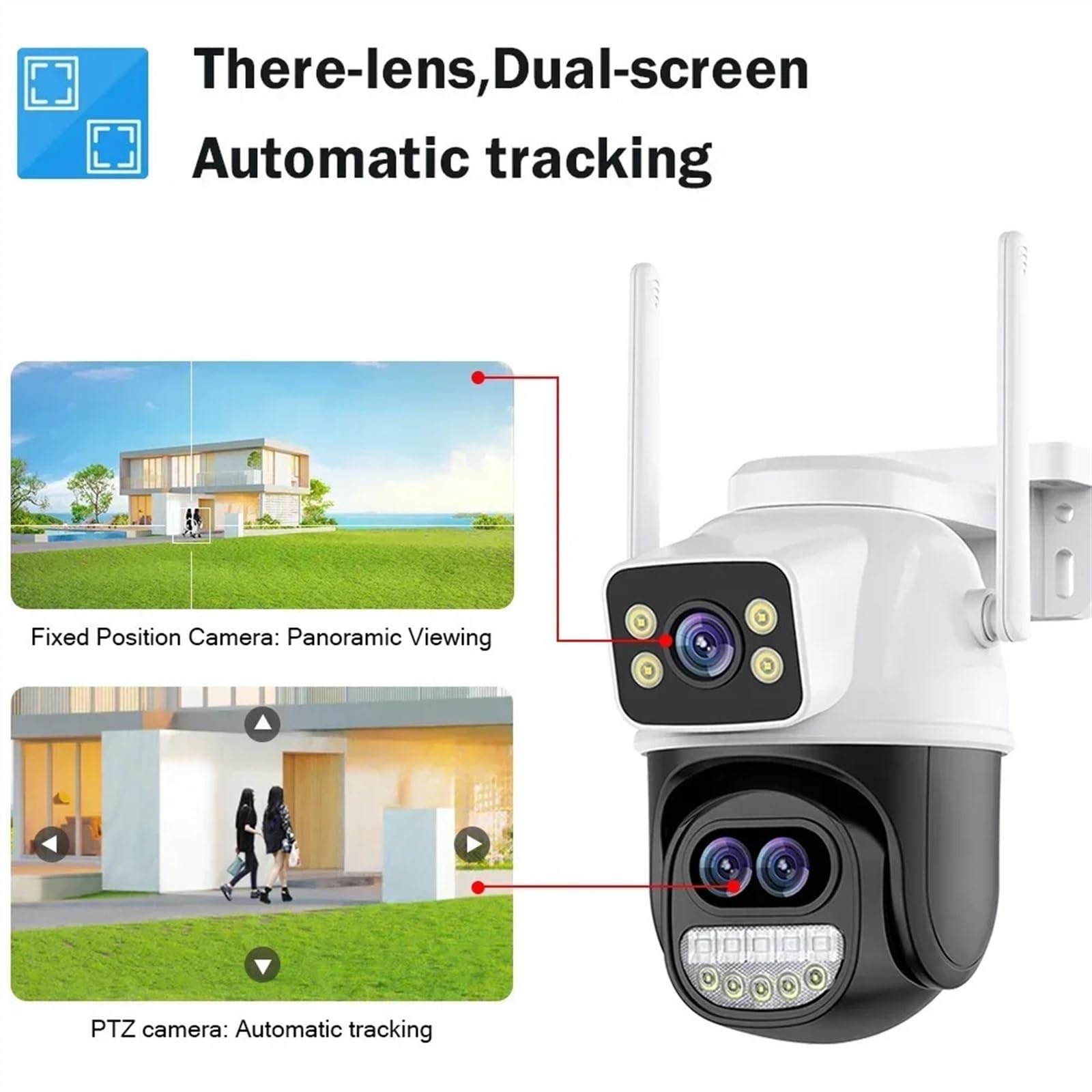 Telecamera da 6MP for esterni 12MP Tre lenti Doppi schermi Zoom 8X CCTV Video Cam Monitoraggio automatico Protezione di sicurezza Sorveglianza Installazione semplice(6K 12MP Add 64G)