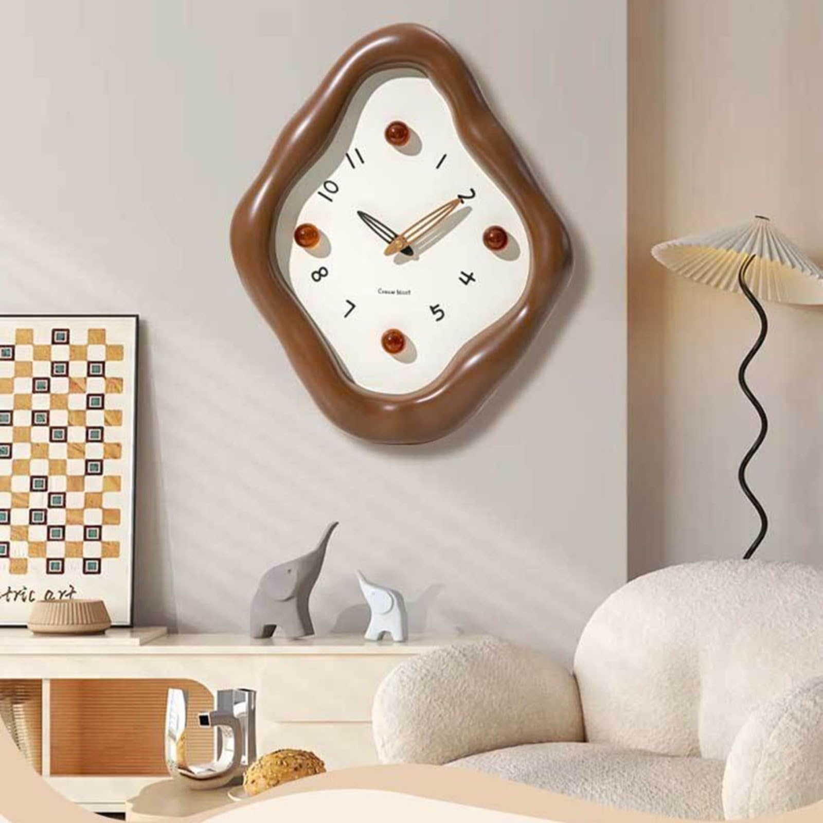 Reloj de pared de 12 pulgadas, diseño moderno de rombos, silencioso, sin tictac, funciona con pilas, con números negros, para sala de estar, dormitorio, cocina, cocina (palma de azúcar)