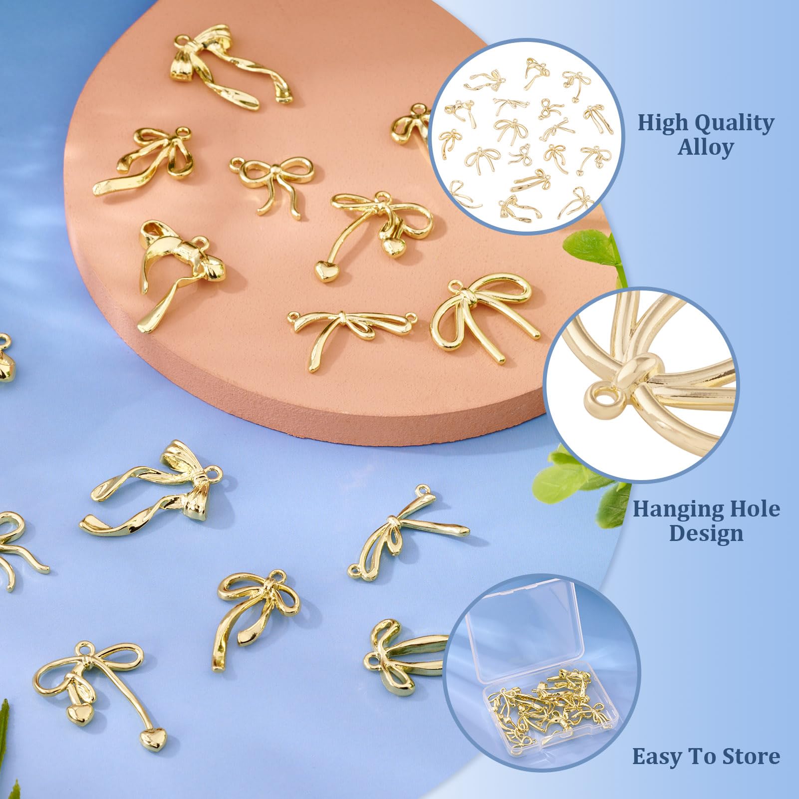 Bestewelry 18 Pcs Bowknot Alloy Charms Bulk Golden Bowknot Pendants Gold Bow Charms for Jewelry Making DIY Necklace Earrings Crafts - Image 2