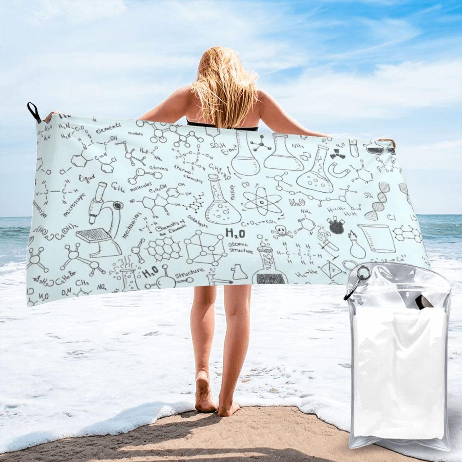 KAPPTYY Chemistry Print Print Quick Dry Towel Bath Shower Beach Wrap For Gym Vacation Adults