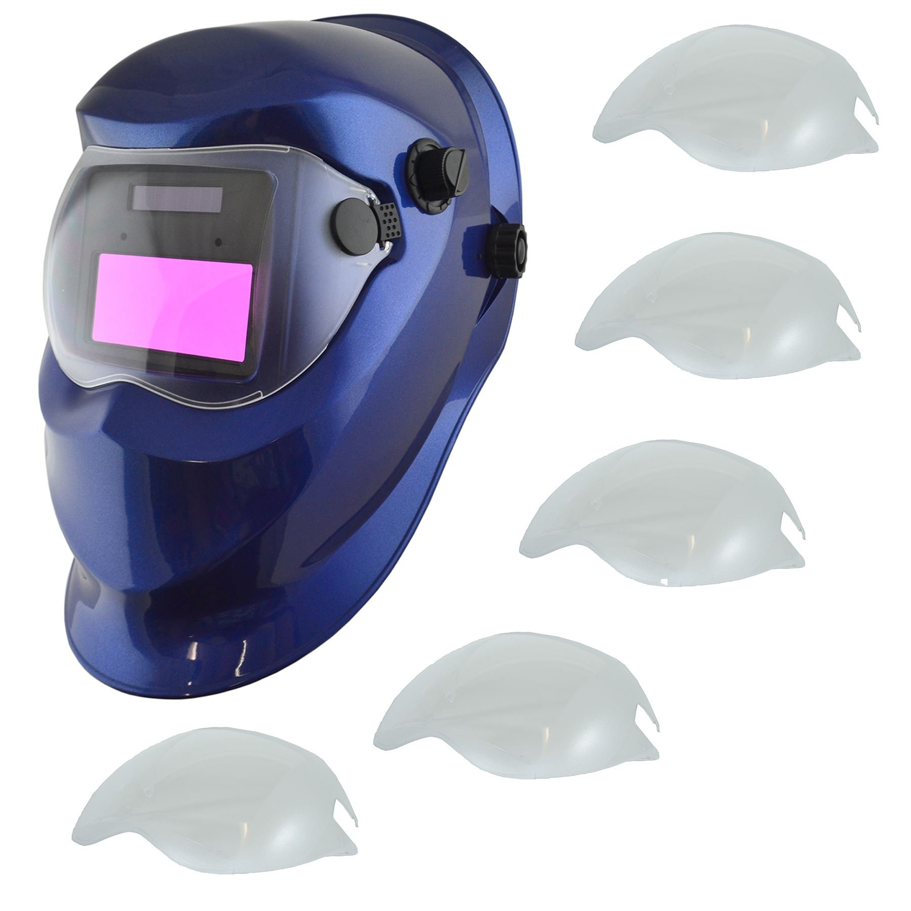 L'assombrissement automatique soudeurs soudure masque casque bleu de broyage & 5 x cache de l'objectif
