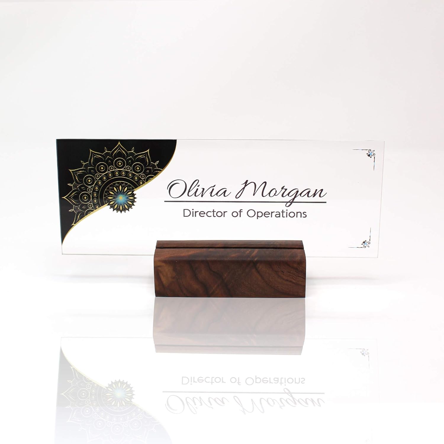 Personalized Desk Name Plate Plaque | Unique Gift | Wood Holder | Office Decor | Teacher Name Plate | Sign | Artswave (Mandala)