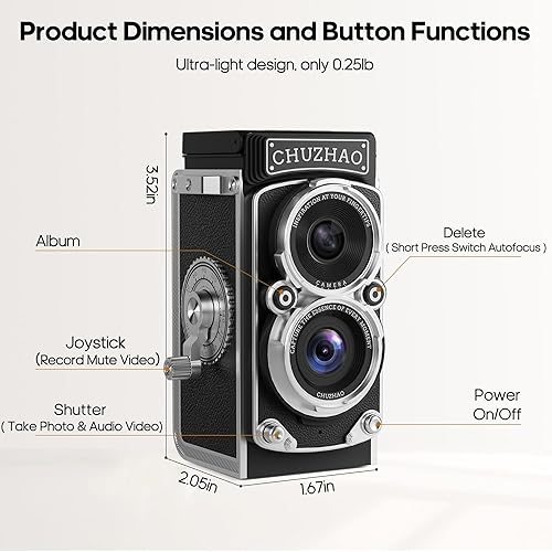 Miniatura 7 de CHUZHAO Mini cámara digital retro  Estilo TLR vintage apuntar y disparar cámara de vlogging de enfoque automático, compacta y portátil, tarjeta de