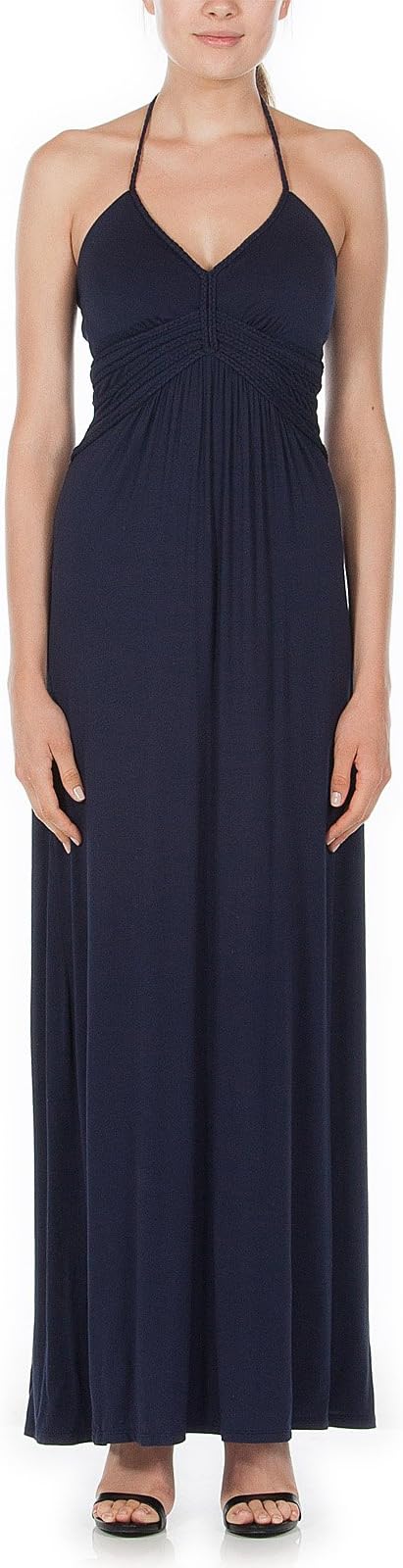 Women's Halter Maxi Dress with Braid Detail