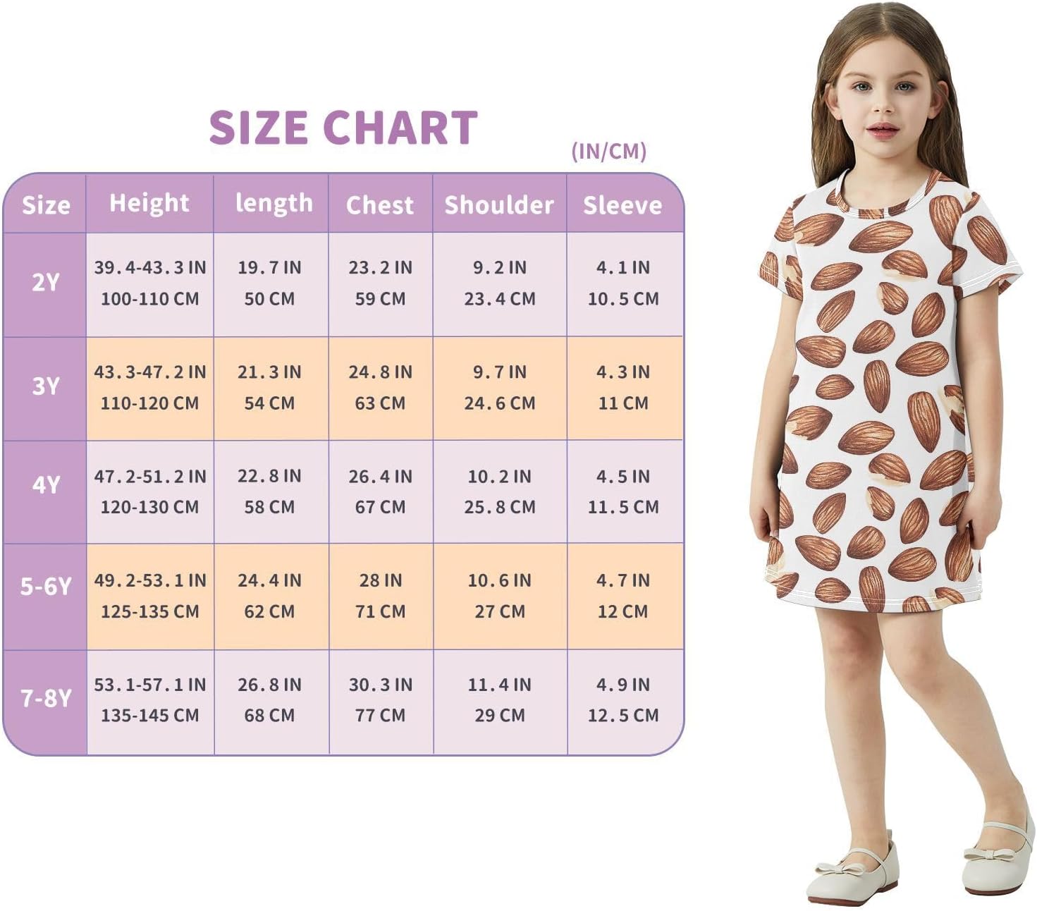 Roasted Almonds Girls Dresses Summer Dresses for Girls with Cotton Short Sleeves for Casual a Line Dress Size 2-8Y