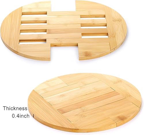 Miniatura 3 de Yarlung Paquete de 2 salvamanteles de bambú expandibles de 10 a 12.5 pulgadas, salvamanteles redondos de madera resistente al calor para platos