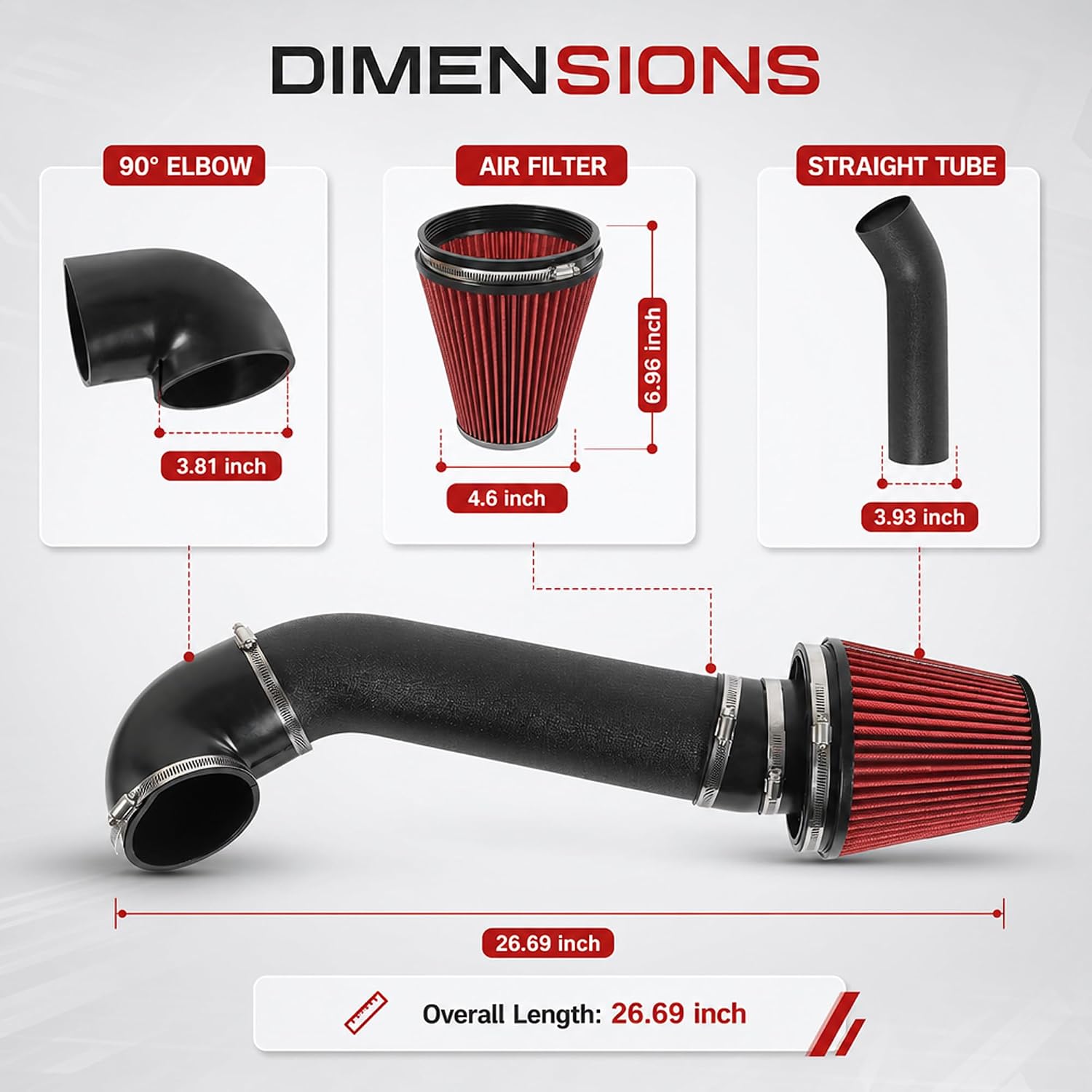 4'' LS Swap Cold Air Intake Kit, Universal Cold Air Intake System Compatible with LS1 LS2 LSX LQ4 LQ9, Fits A-Body G-Body Camaro Chevelle GTO Monte Carlo Caprice Restomod