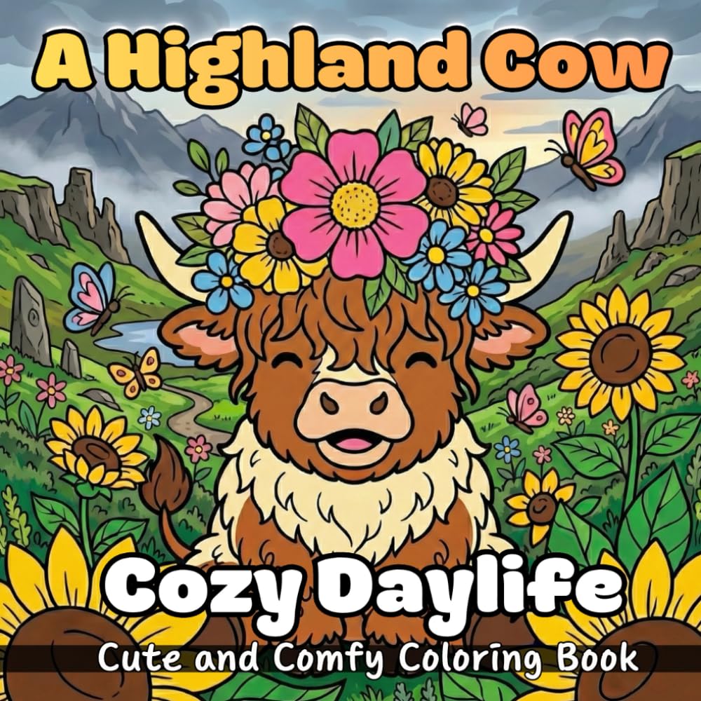 A Highland Cow Cozy Daylife: Coloring Book for Kids, Teens, and Adults, Charming fluffy cows in cozy daylife. Enjoy relaxing, easy-to-color pages for ... animals. (Animal Cozy Daylife Coloring Book)