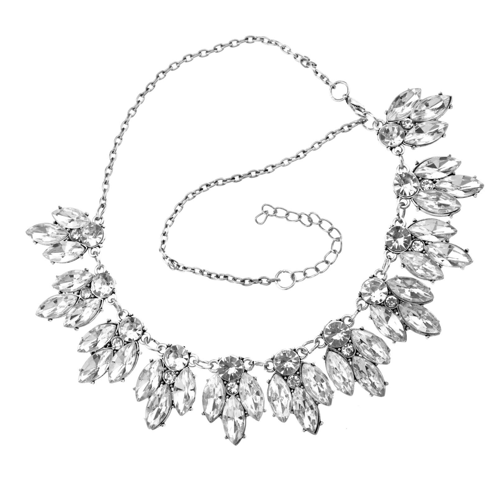 ENET Women Crystal Bib Collar Statement Pendant Chain Choker Necklace Jewelry Silver