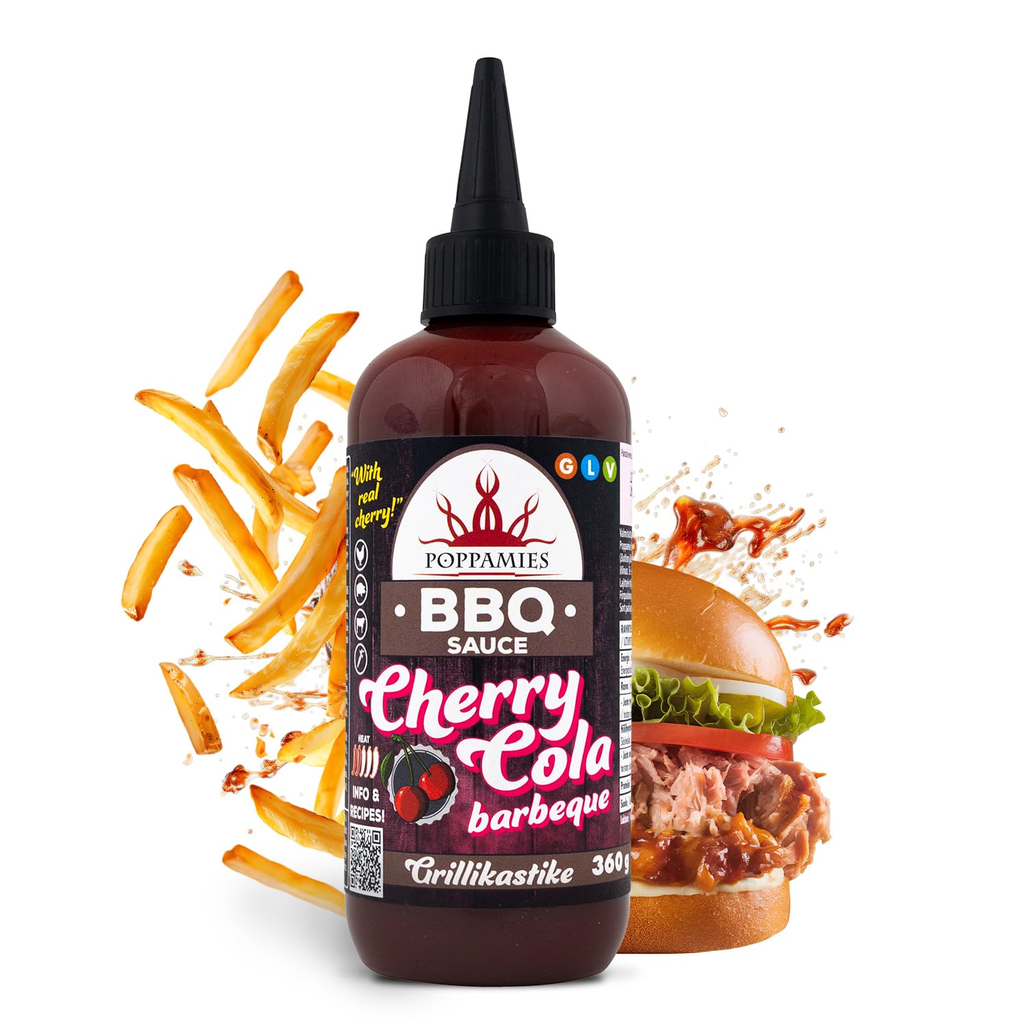 Poppamies BBQ-Sauce Cherry Cola Barbeque – Preisgekrönter süß-säuerlicher Geschmack, perfekt für Rippchen und Burger – Glutenfrei, Vegan – 360 g