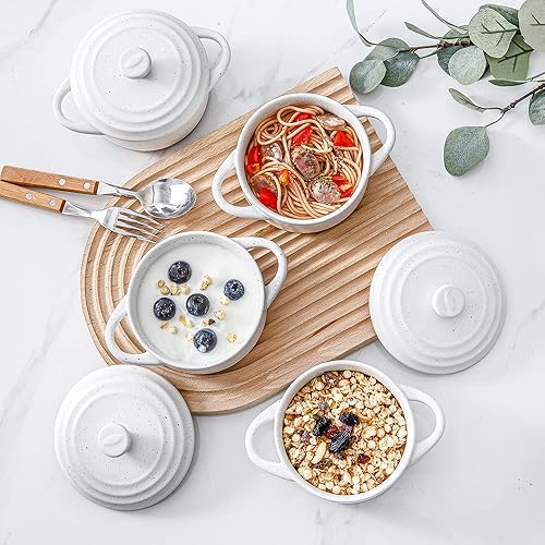 Miniatura 3 de HVH Moldes de 12 onzas con tapas, mini cacerola con tapa, apto para horno, juego de cacerola pequeña, cuencos aptos para horno, mini platos para