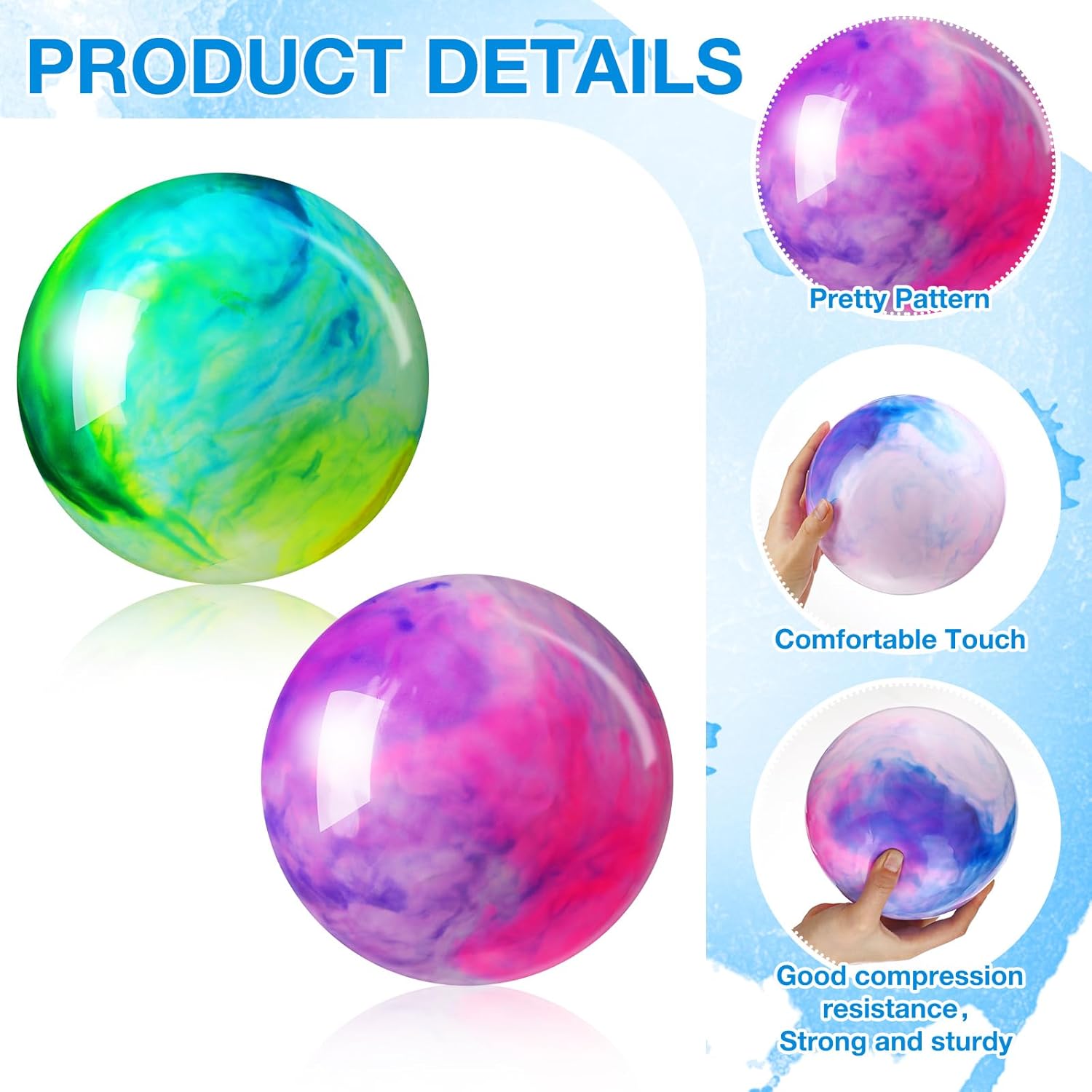 Sratte 8 Pcs Bouncy Balls 18 Inch, 15 and 9 Inch Marbleized Bouncing Balls PVC Sensory Inflatable Playground Ball for Adults Pets Beach Toys Indoor Outdoor Games