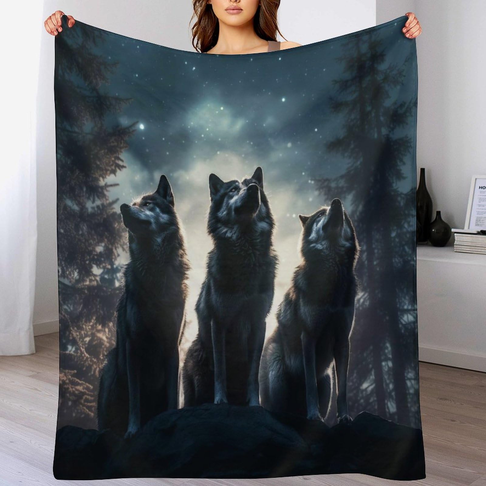 Wolf Blanket Super Soft Comfortable Warm Anti-Pilling Blanket Suitable For All Seasons Bed Linen Sofa And Plush Decoration Travel Camping Blanket（140×180cm）
