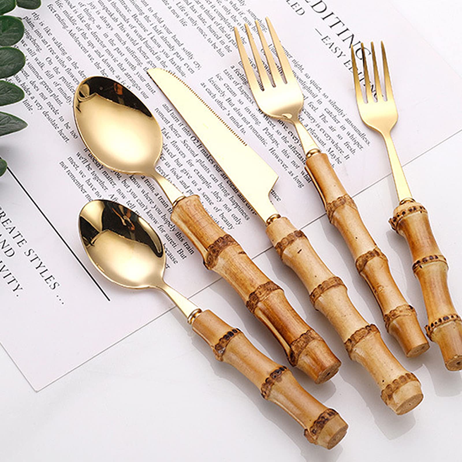 Juego De Cubiertos De 24 Piezas, Juego De Cubiertos Dorados De Lujo Para 6 Con Cuchillos, Tenedores, Cucharas, Cubiertos Pulidos Con Espejo, Para El Hogar/oficina/fiesta